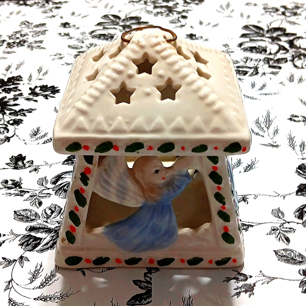 Angels Blowing Trumpet Votive Holder with Hanger, 4 in x 4 in Inc 2 new tea lite